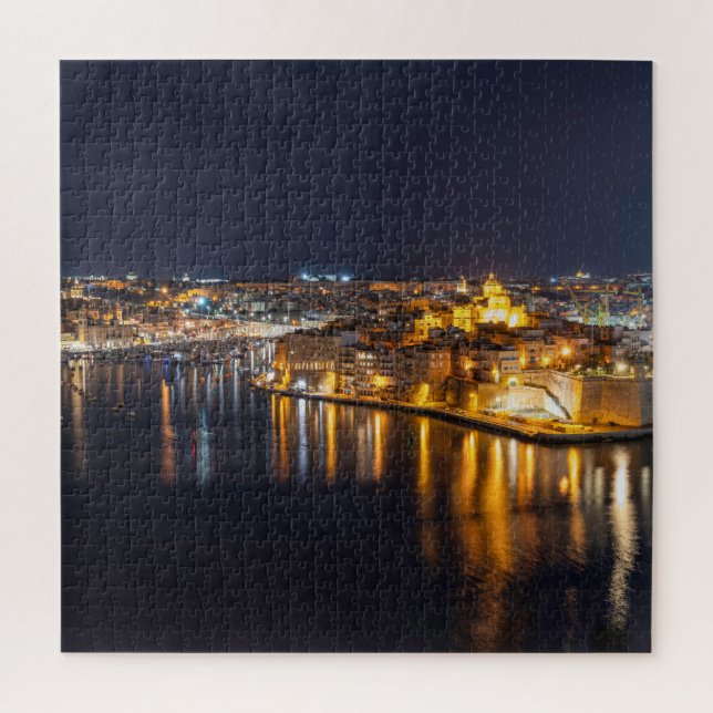 Harbor in Malta illuminated at night Jigsaw Puzzle (Vertical)