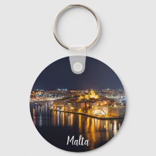 Harbor in Malta illuminated at night Keychain