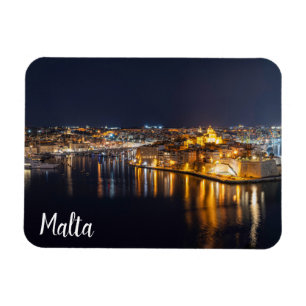 Harbor in Malta illuminated at night Magnet