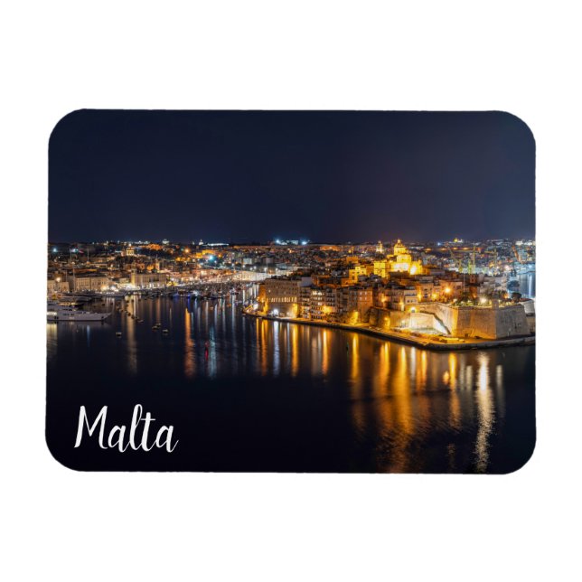 Harbor in Malta illuminated at night Magnet (Horizontal)