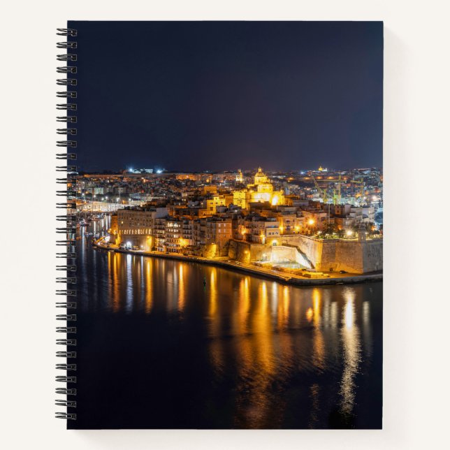 Harbor in Malta illuminated at night Notebook (Front)