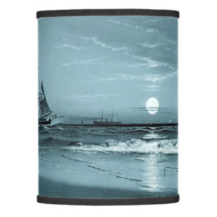 Harbor, Lighthouse & Boats In Moonlight Lamp Shade