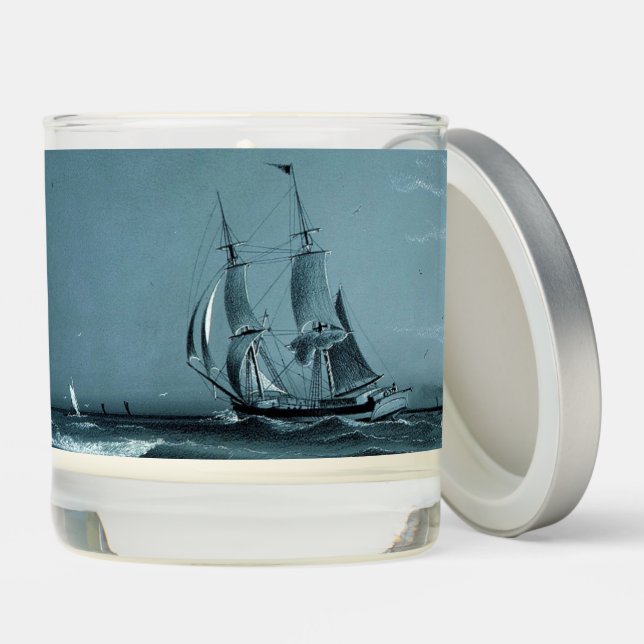 Harbor, Lighthouse & Boats In Moonlight Scented Candle (Lid)