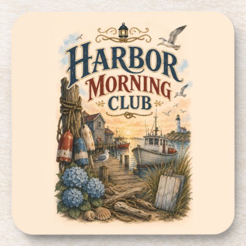 Harbor Morning Club Coastal Lighthouse Beverage Coaster