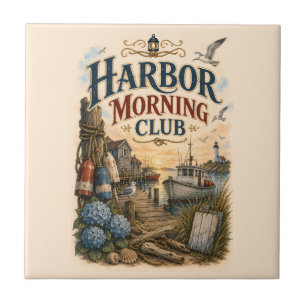 Harbor Morning Club Coastal Lighthouse Ceramic Tile