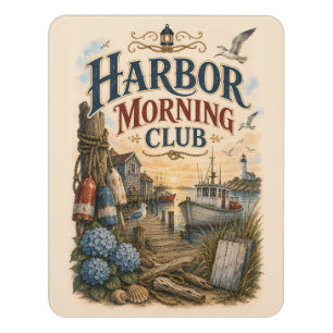 Harbor Morning Club Coastal Lighthouse Door Sign