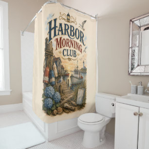Harbor Morning Club Coastal Lighthouse Shower Curtain