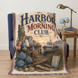 Harbor Morning Club Coastal Lighthouse Throw Blanket