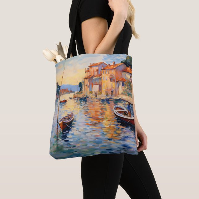 Harbor Neo-Impressionism Tote Bag (Close Up)