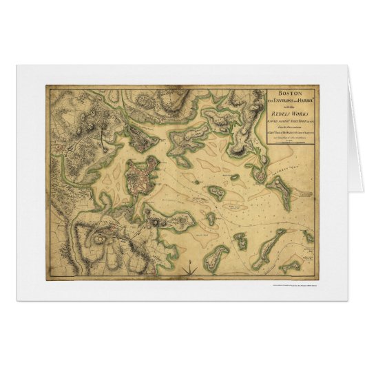 Harbor of Boston Map 1775 Cards (Front Horizontal)