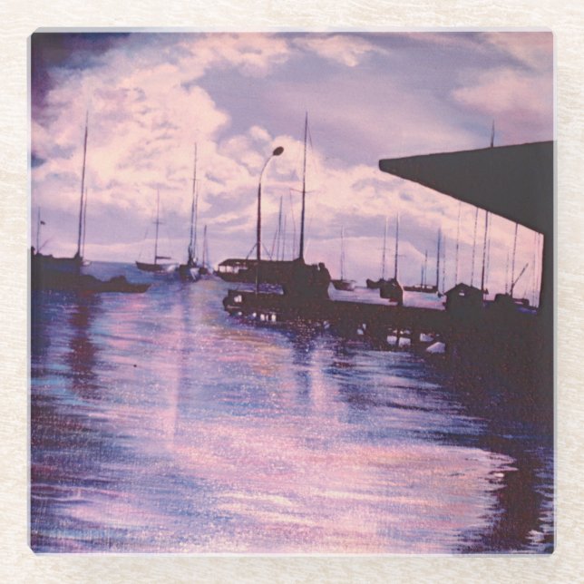 Harbor of Fort de France, Martinique Glass Coaster (Front)