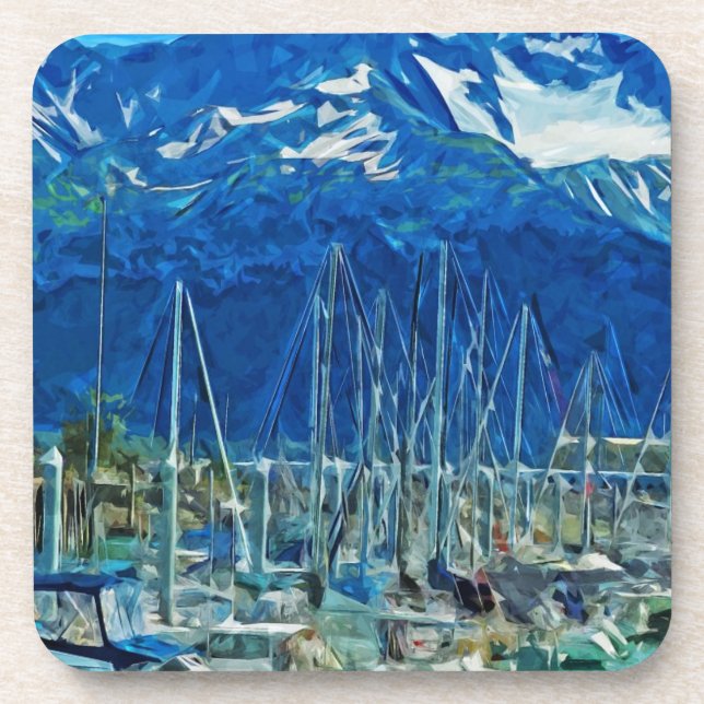 Harbor of Seward Alaska Abstract Impressionism Coaster (Front)