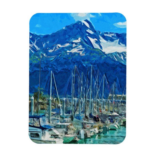Harbor of Seward Alaska Abstract Impressionism Magnet (Vertical)
