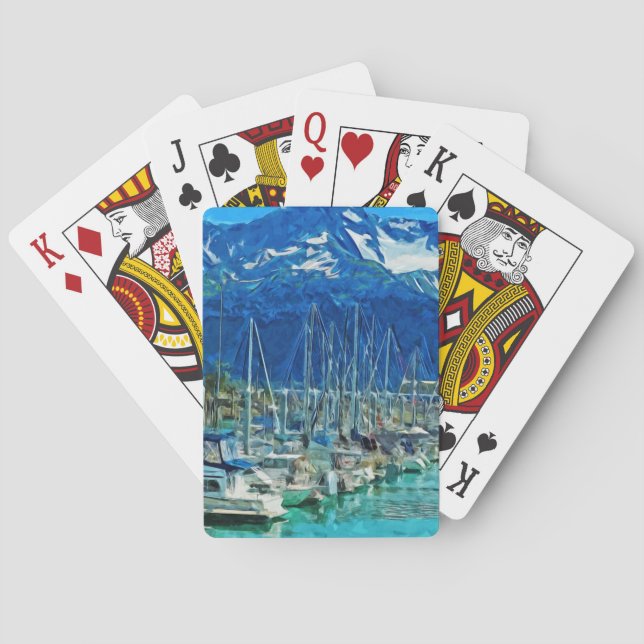 Harbor of Seward Alaska Abstract Impressionism Poker Cards (Back)