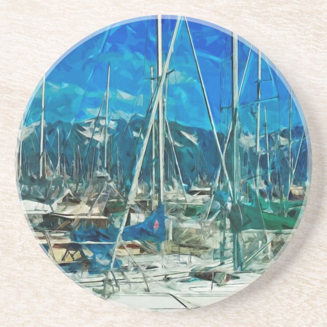 Harbor of Seward Alaska Abstract Impressionism Sandstone Coaster (Front)