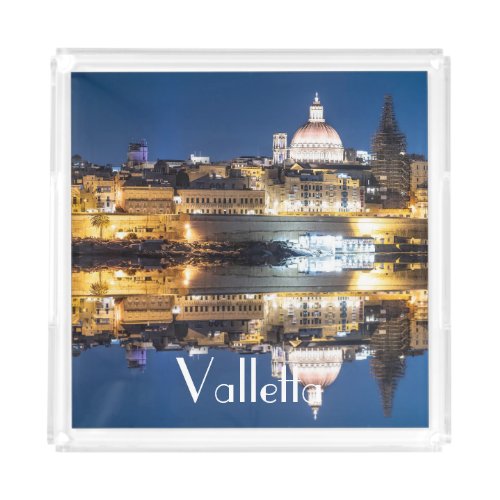 Harbor of Valletta old town at night Acrylic Tray