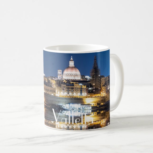 Harbor of Valletta old town at night Coffee Mug (Front Right)