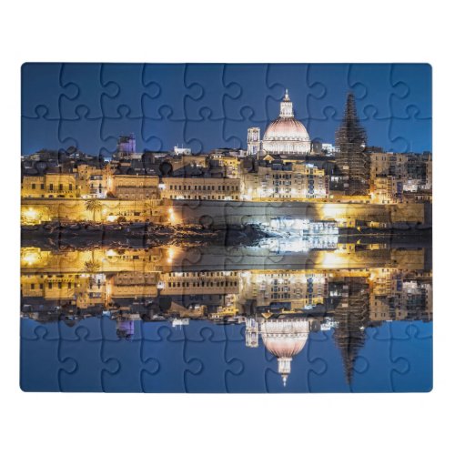 Harbor of Valletta old town at night Jigsaw Puzzle