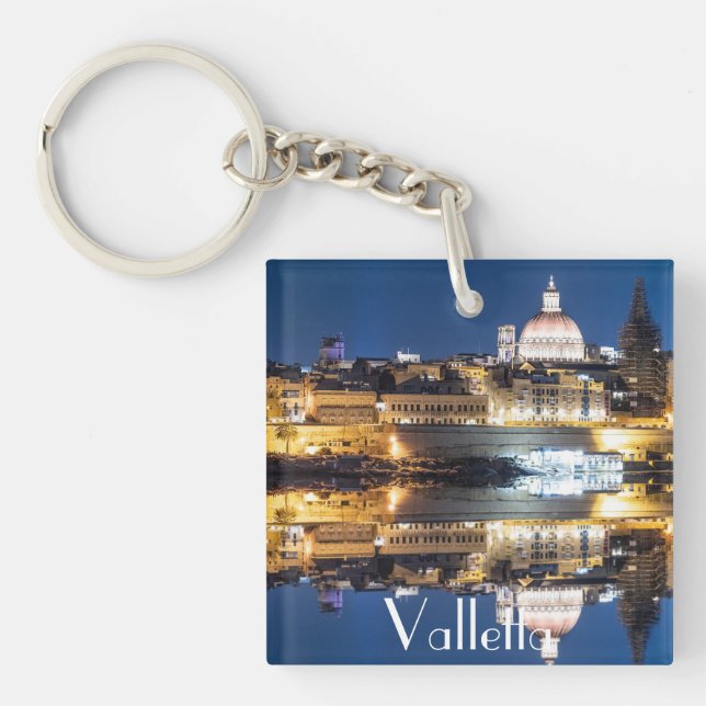 Harbor of Valletta old town at night Keychain (Front)