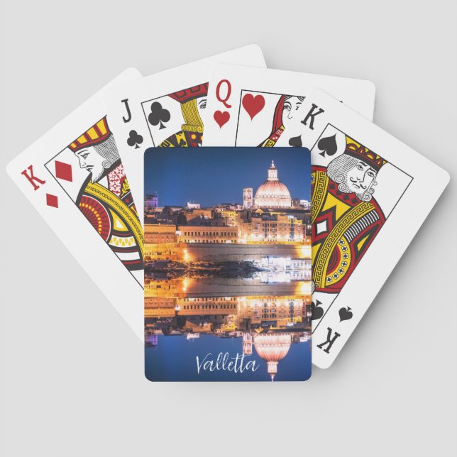 Harbor of Valletta old town at night Poker Cards (Back)