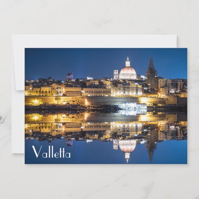 Harbor of Valletta old town at night Postcard (Front)