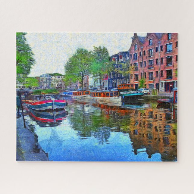 Harbor on the canal in Amsterdam. Jigsaw Puzzle (Horizontal)