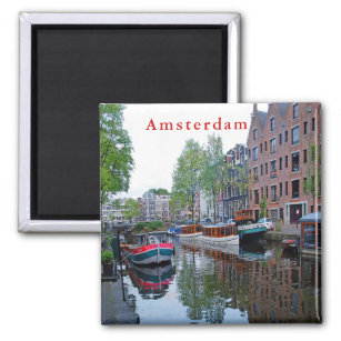 Harbor on the canal in Amsterdam. Magnet