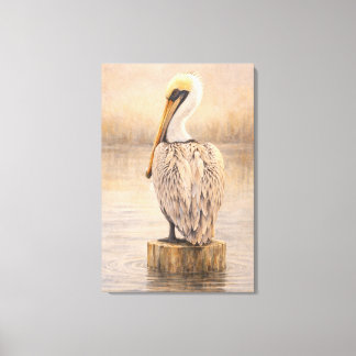 Harbor Pelican | Coastal Wildlife Art | Stretched Canvas Print