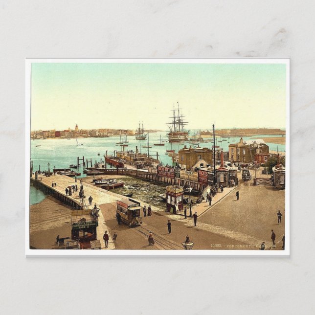 Harbor, Portsmouth, England classic Photochrom Postcard (Front)