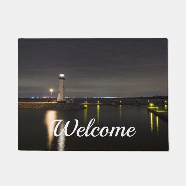 Harbor Rockwall Lighthouse Welcome Doormat (Front)