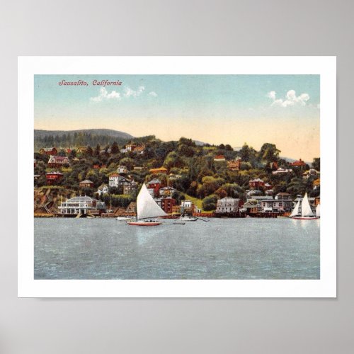 Harbor Sailboats Sausalito California Vintage  Poster