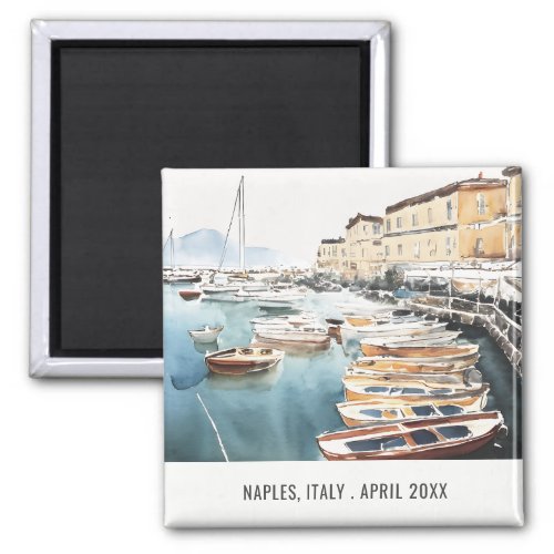 Harbor Santa Lucia Naples Italy Watercolor Travel Magnet