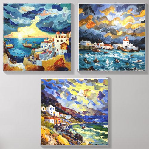 harbor santorini greece canvas photo tile