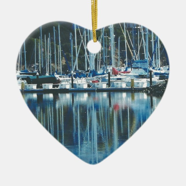 HARBOR , SAUSALITO, CA. Christmas heart shaped Ceramic Ornament (Front)
