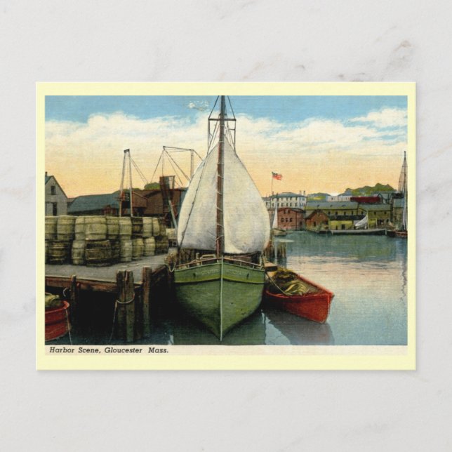 Harbor Scene, Gloucester, MA Vintage Postcard (Front)