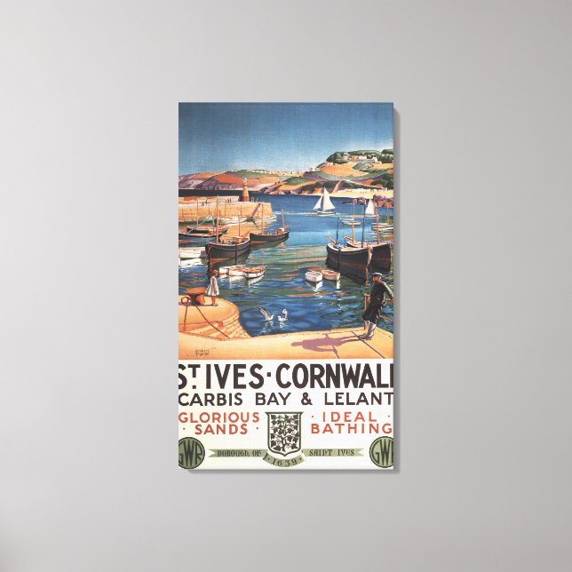 Harbor Scene with Girl and Gulls Railway Canvas Print (Front)