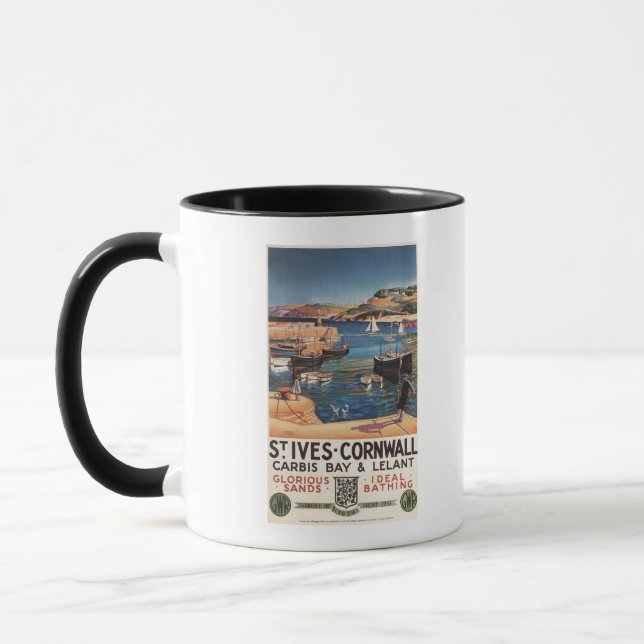 Harbor Scene with Girl and Gulls Railway Mug (Left)
