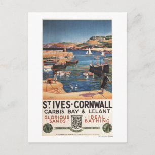 Harbor Scene with Girl and Gulls Railway Postcard