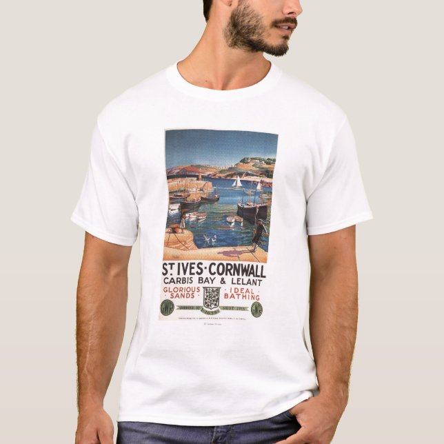 Harbor Scene with Girl and Gulls Railway T-Shirt (Front)
