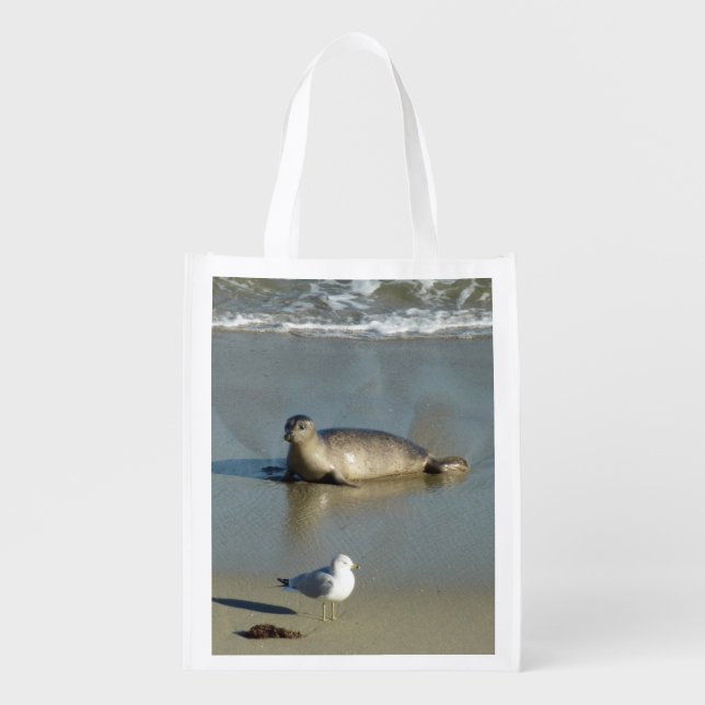 Harbor Seal at La Jolla California Grocery Bag (Front)
