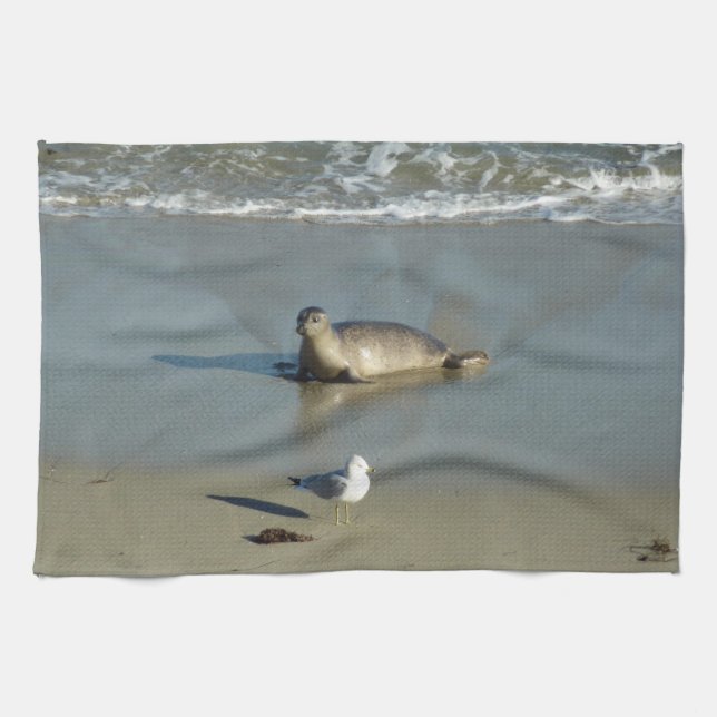 Harbor Seal at La Jolla California Kitchen Towel (Horizontal)