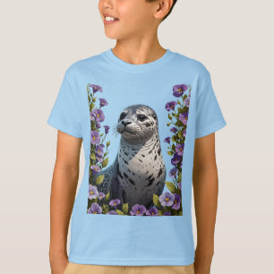Harbor Seal Coastal Mammal Surrounded By Viola T-Shirt