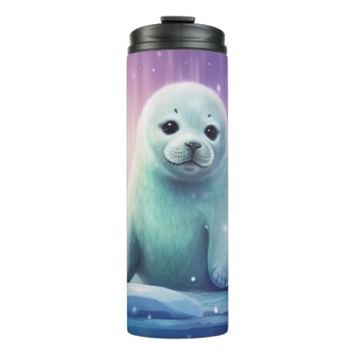 Harbor Seal Pup with Northern Lights  Thermal Tumbler