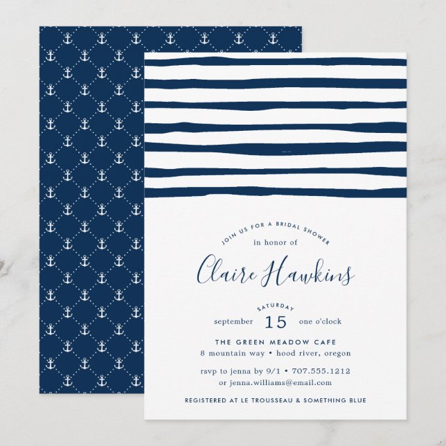 Harbor Stripe Bridal Shower Invitation (Front/Back)