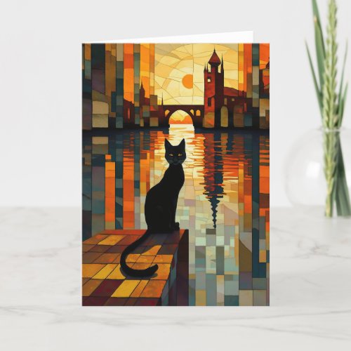 Harbor Sunset A Black Cats View  Thank You Card