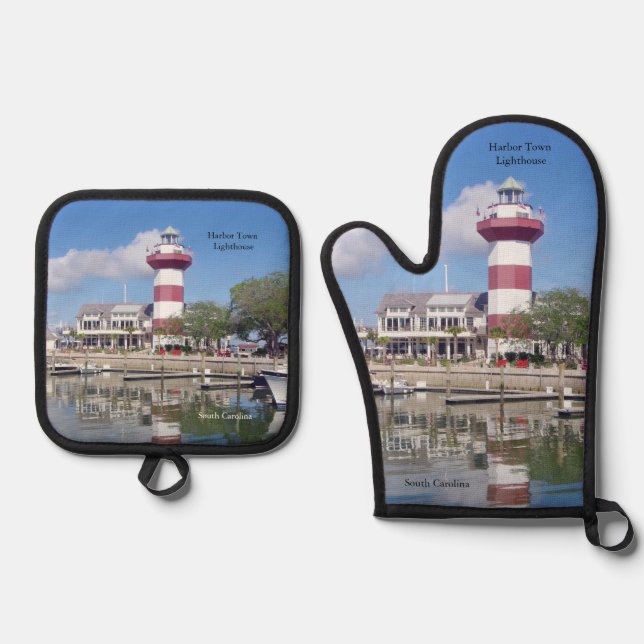 Harbor Town Lighthouse Oven Mitt & Pot Holder Set (Front)