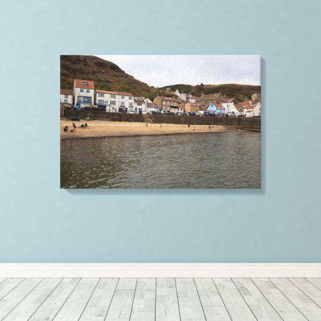 Harbor View of Staithes Village Canvas Print (Insitu(Wood Floor))