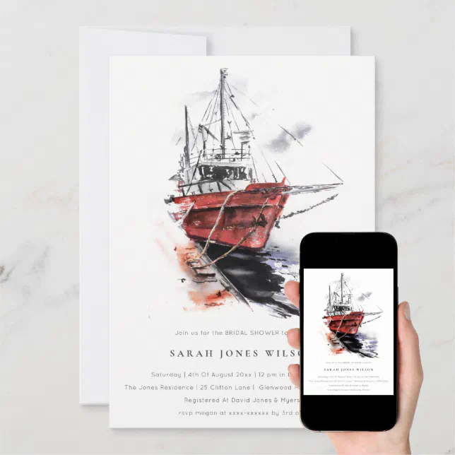 Harbor Yacht Sailboat Watercolor Bridal Shower Invitation Zazzle