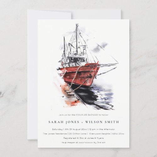 Harbor Yacht Sailboat Watercolor Couples Shower Invitation