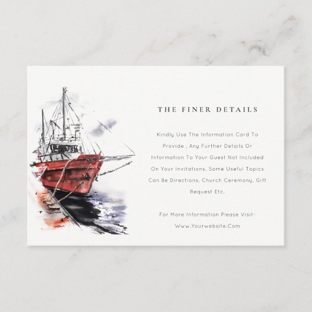 Harbor Yacht Sailboat Watercolor Wedding Details Enclosure Card (Front)